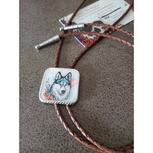 Handmade Unique wearable art Bolo Tie necklace, Bolo ties unisex Dog Lover Husky